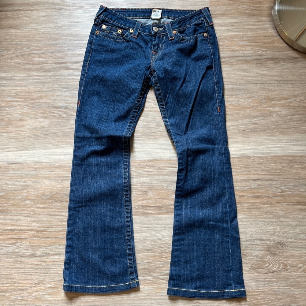 True Religion Flare Jeans Dark Wash Size 29 USA low rise Y2K Bobby women’s